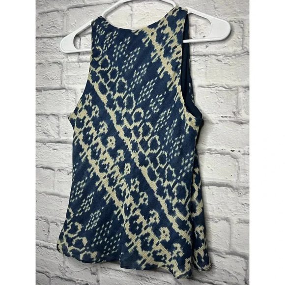Lauren Ralph Lauren Vneck wrap Silk Linen tank top Cream Indigo SZ 8 - Picture 4 of 7